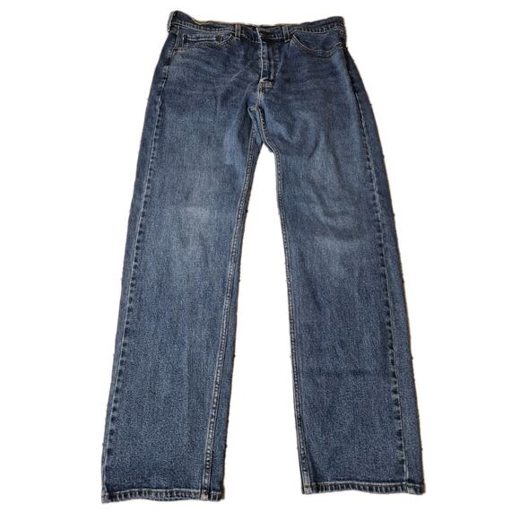 Levis Jeans Mens 36x34 Blue 505 Regular Fit Straight Leg Medium Wash Denim Pants - Picture 1 of 11